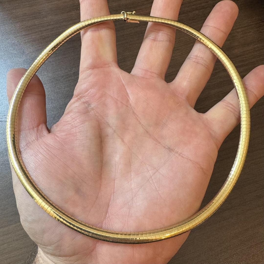 14k Yellow Gold 27.4g Solid Heavy 6mm Omega Link Necklace Italy 17"