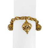 14k Yellow Gold 30g Ladies Vintage Cable Link Lantern Charm Bracelet Italy 7.25"