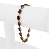14k Yellow Gold 8.8g Oval Cut Garnet Vintage Ladies Link Bracelet 7.5"