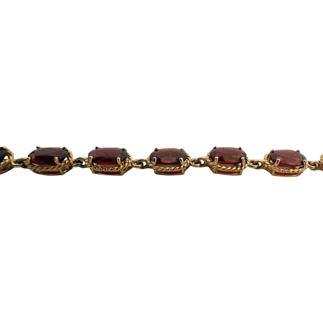 14k Yellow Gold 8.8g Oval Cut Garnet Vintage Ladies Link Bracelet 7.5"