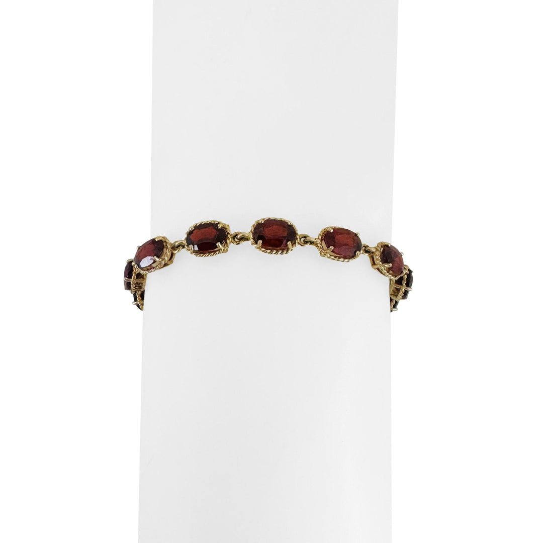 14k Yellow Gold 8.8g Oval Cut Garnet Vintage Ladies Link Bracelet 7.5"