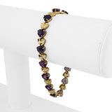 14k Yellow Gold 10.3g Heart Cut Amethyst 6.5mm Ladies Link Bracelet 7.25"