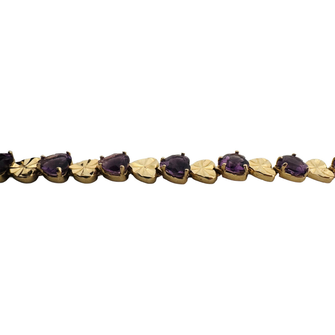 14k Yellow Gold 10.3g Heart Cut Amethyst 6.5mm Ladies Link Bracelet 7.25"