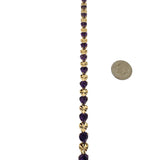 14k Yellow Gold 10.3g Heart Cut Amethyst 6.5mm Ladies Link Bracelet 7.25"