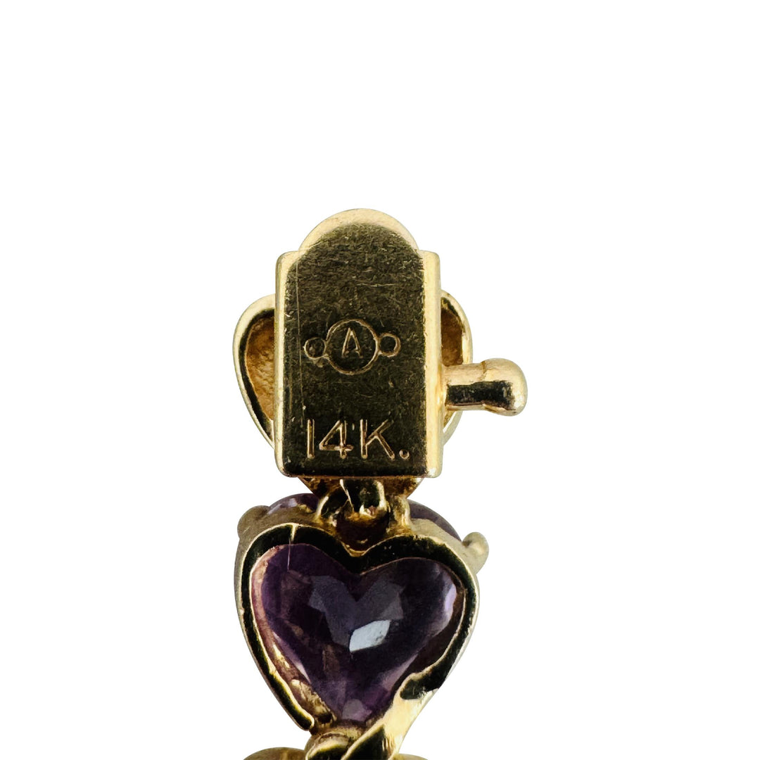 14k Yellow Gold 10.3g Heart Cut Amethyst 6.5mm Ladies Link Bracelet 7.25"