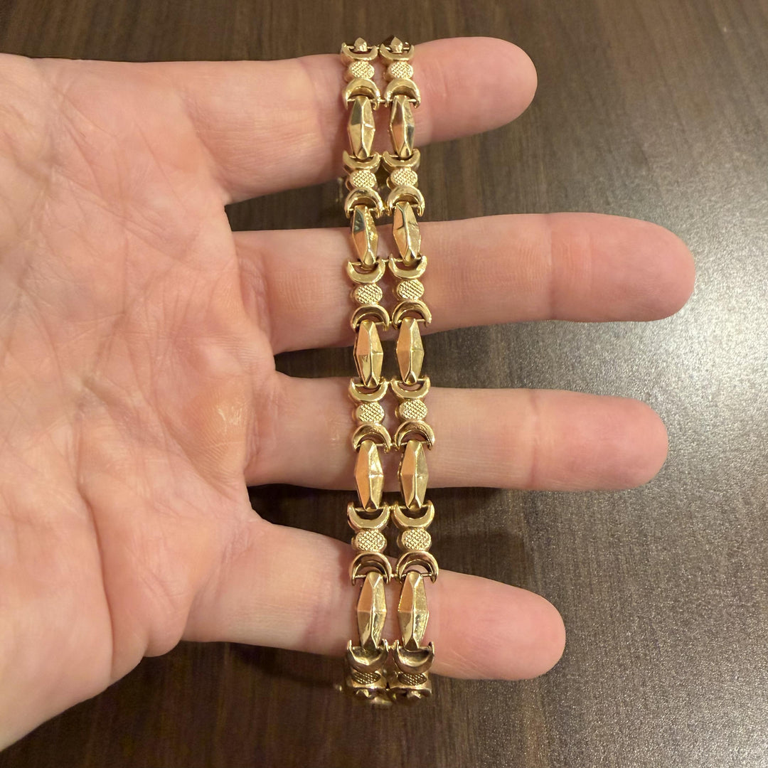 18k Yellow Gold 18.2g Ladies Vintage 15mm Fancy Link Bracelet Italy 7.5"