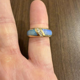 14k Yellow Gold Opal and Diamond Ladies Solid Band Ring Size 5.75