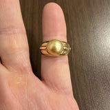 14k Yellow Gold and 10mm Golden South Sea Pearl Solid Ring Size 6