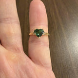 14k Yellow Gold Heart Cut Green Tourmaline and Baguette Diamond Ring Size 6.25