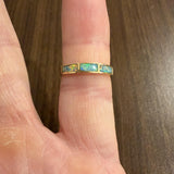 14k Yellow Gold Opal and Diamond Ladies Solid Band Ring Size 5.75