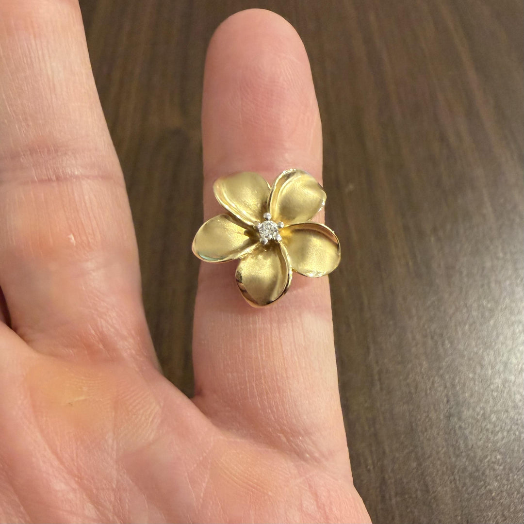 Denny Wong 14k Yellow Gold and Diamond Plumeria Floral Pendant