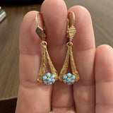 18k Yellow Gold and Turquoise Vintage Drop Dangle Earrings 1.85"