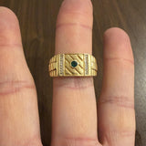18k Yellow Gold Emerald and Diamond Men's Ring Size 10.25