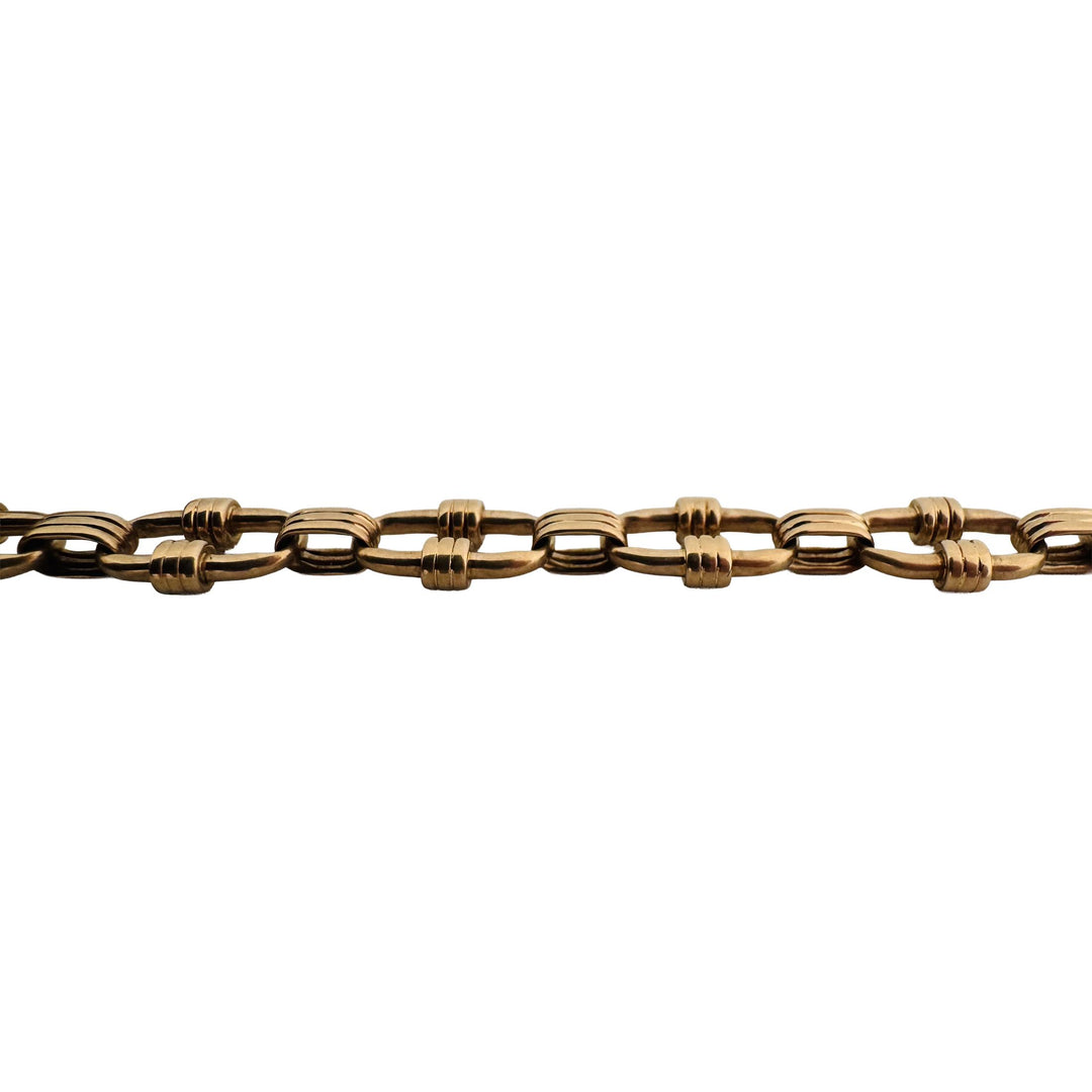 14k Yellow Gold 34.4g Vintage Solid Fancy Link T Bar Dog Clip Watch Chain 14"