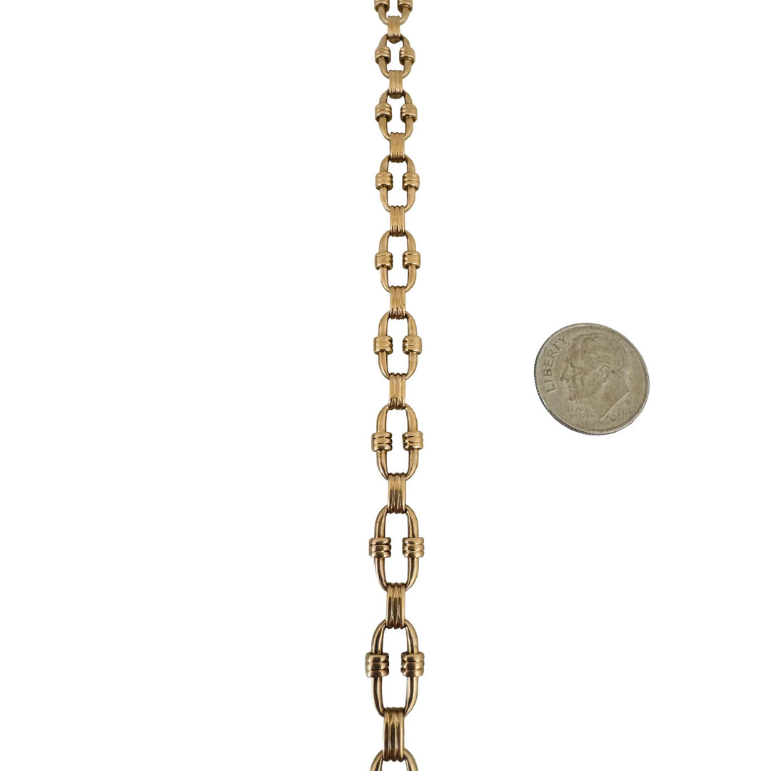 14k Yellow Gold 34.4g Vintage Solid Fancy Link T Bar Dog Clip Watch Chain 14"