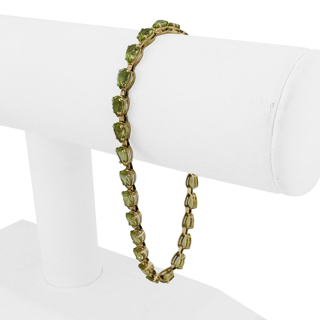 14k Yellow Gold 6.8g Pear Cut Peridot Ladies Link Bracelet 8"