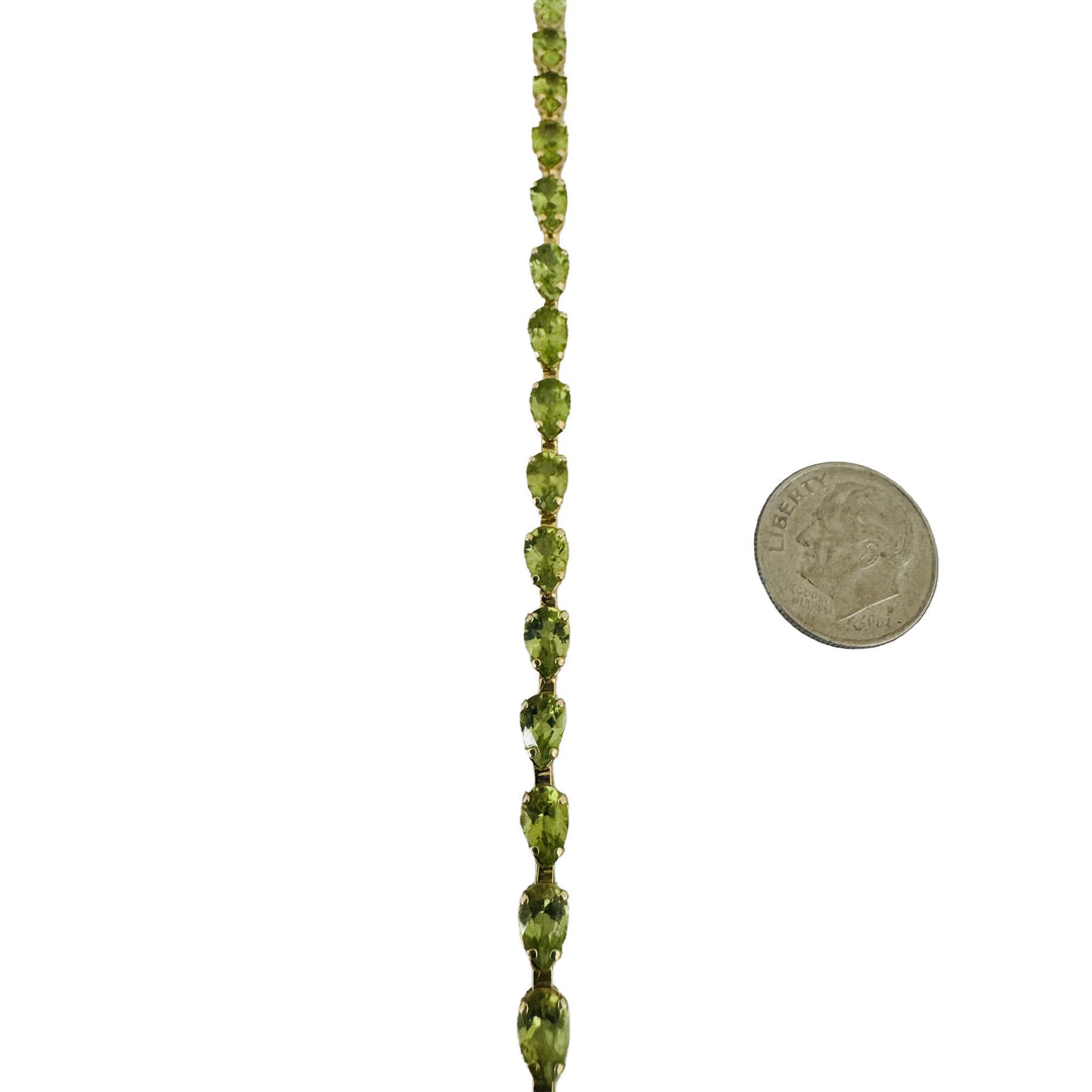 14k Yellow Gold 6.8g Pear Cut Peridot Ladies Link Bracelet 8"
