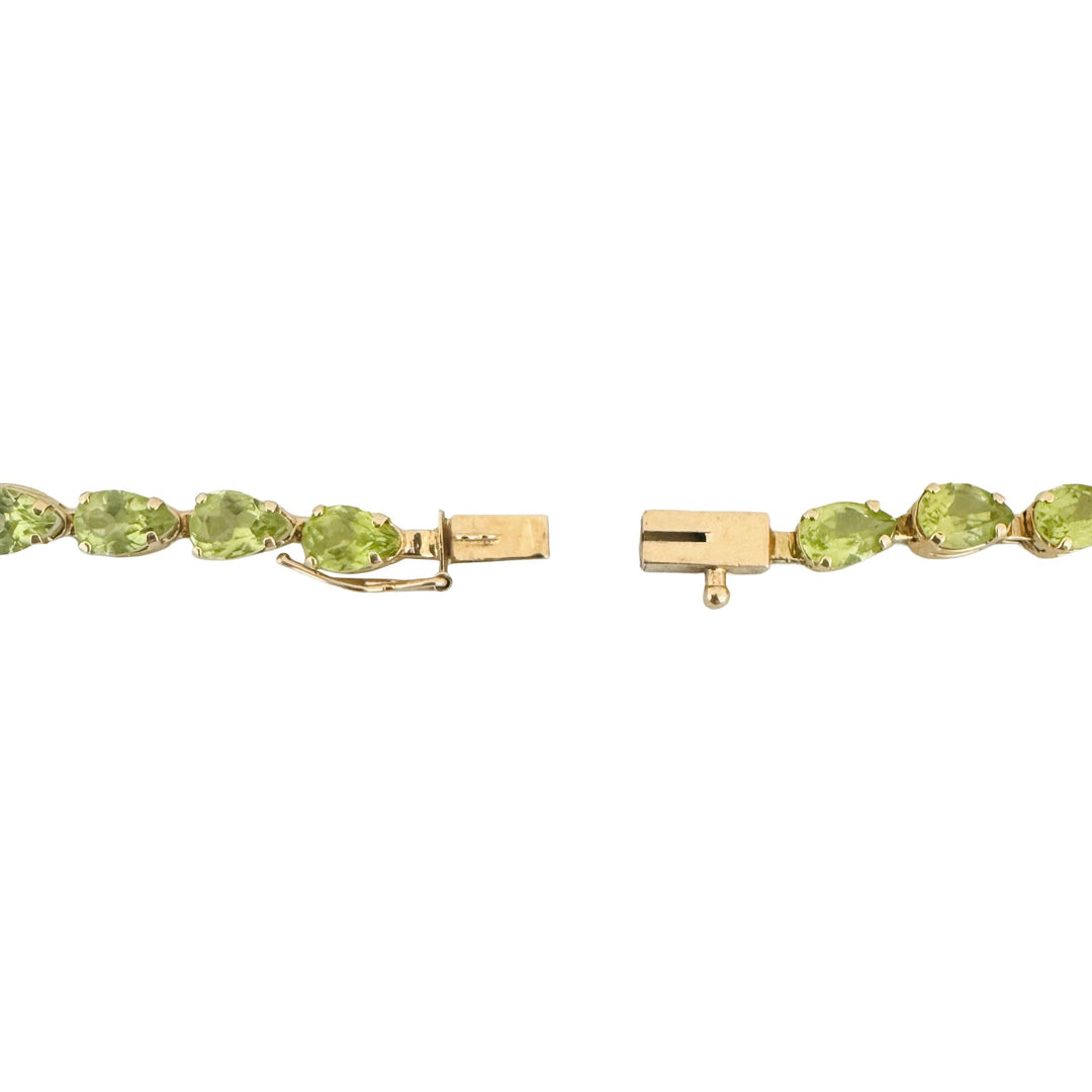 14k Yellow Gold 6.8g Pear Cut Peridot Ladies Link Bracelet 8"