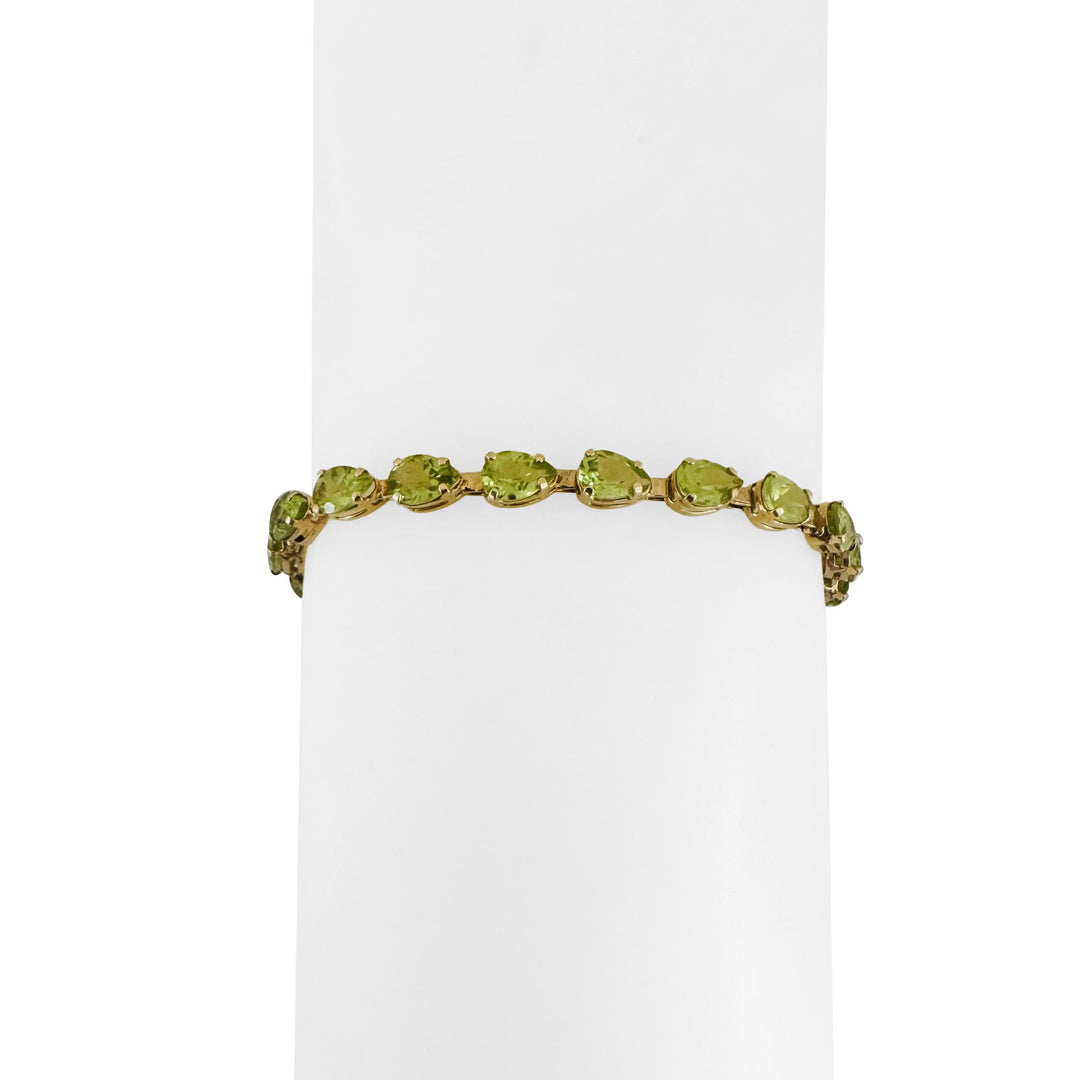 14k Yellow Gold 6.8g Pear Cut Peridot Ladies Link Bracelet 8"