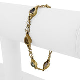 14k Yellow Gold 10.3g Pear Cut Bezel Set Multi Gemstone Link Bracelet 7.25"