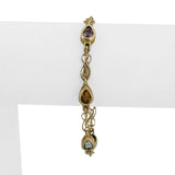 14k Yellow Gold 10.3g Pear Cut Bezel Set Multi Gemstone Link Bracelet 7.25"