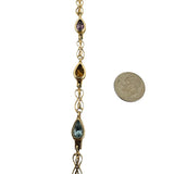 14k Yellow Gold 10.3g Pear Cut Bezel Set Multi Gemstone Link Bracelet 7.25"