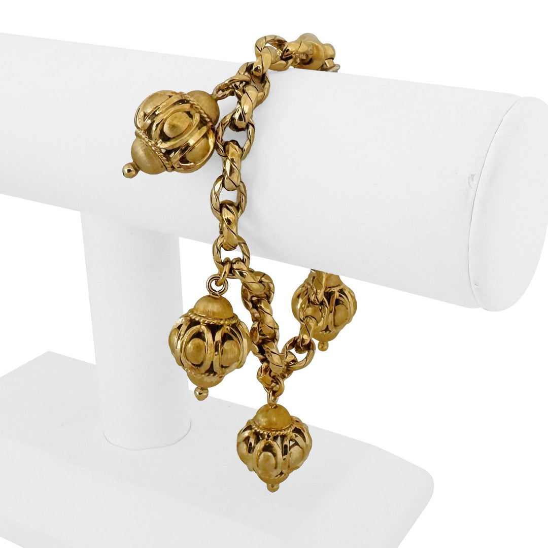14k Yellow Gold 30g Ladies Vintage Cable Link Lantern Charm Bracelet Italy 7.25"
