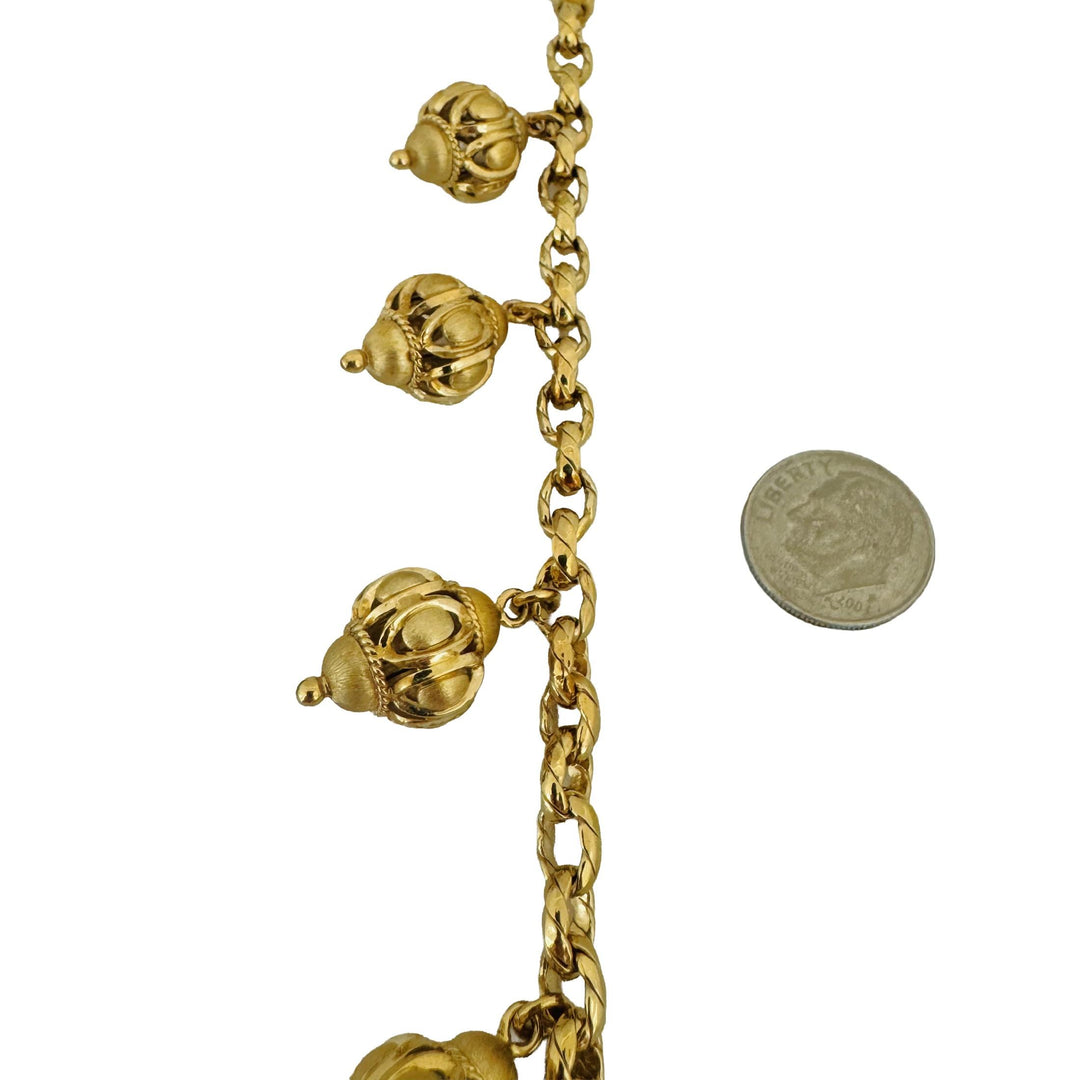14k Yellow Gold 30g Ladies Vintage Cable Link Lantern Charm Bracelet Italy 7.25"