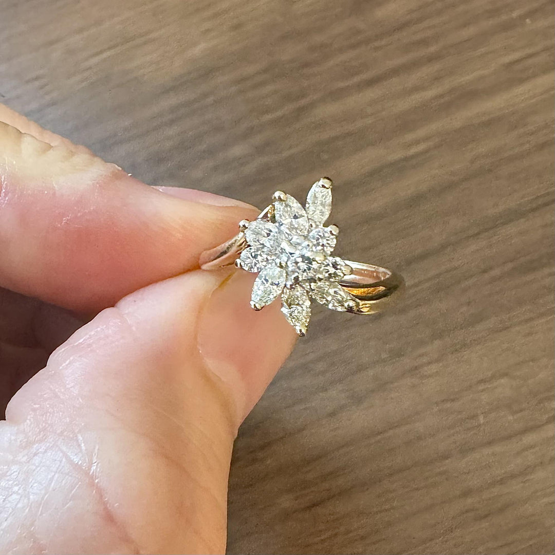 14k Yellow Gold and 0.90cttw Diamond Floral Cluster Ring Size 5.5