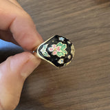 14k Yellow Gold Enamel and Diamond Heavy Bombe Ring Size 4.25