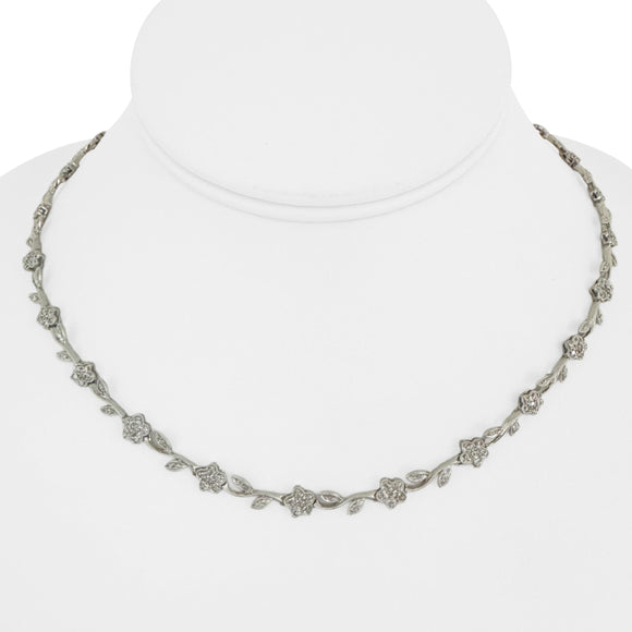 14k White Gold and 2cttw Diamond Vintage Floral Link Necklace 16
