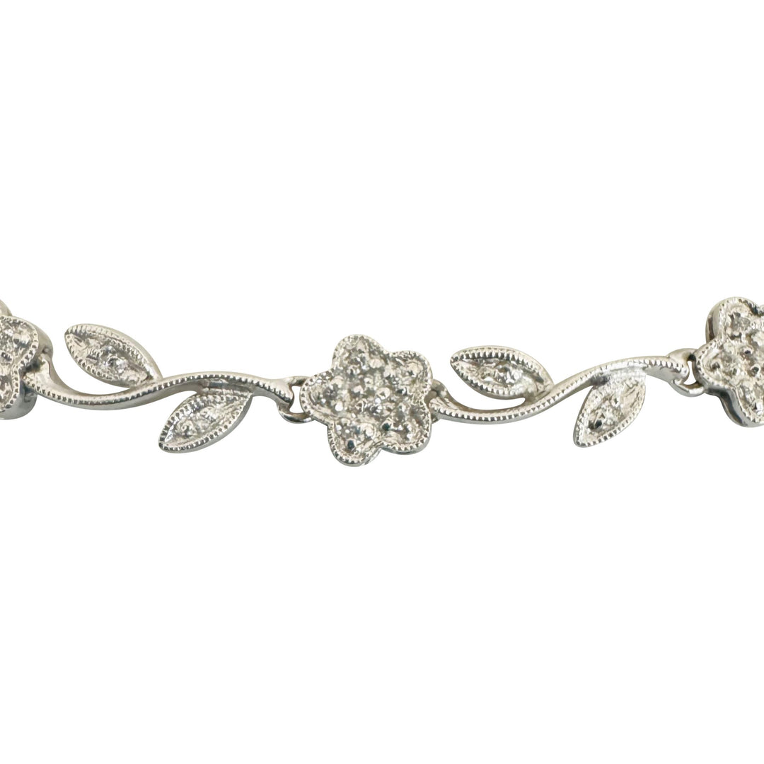 14k White Gold and 2cttw Diamond Vintage Floral Link Necklace 16"