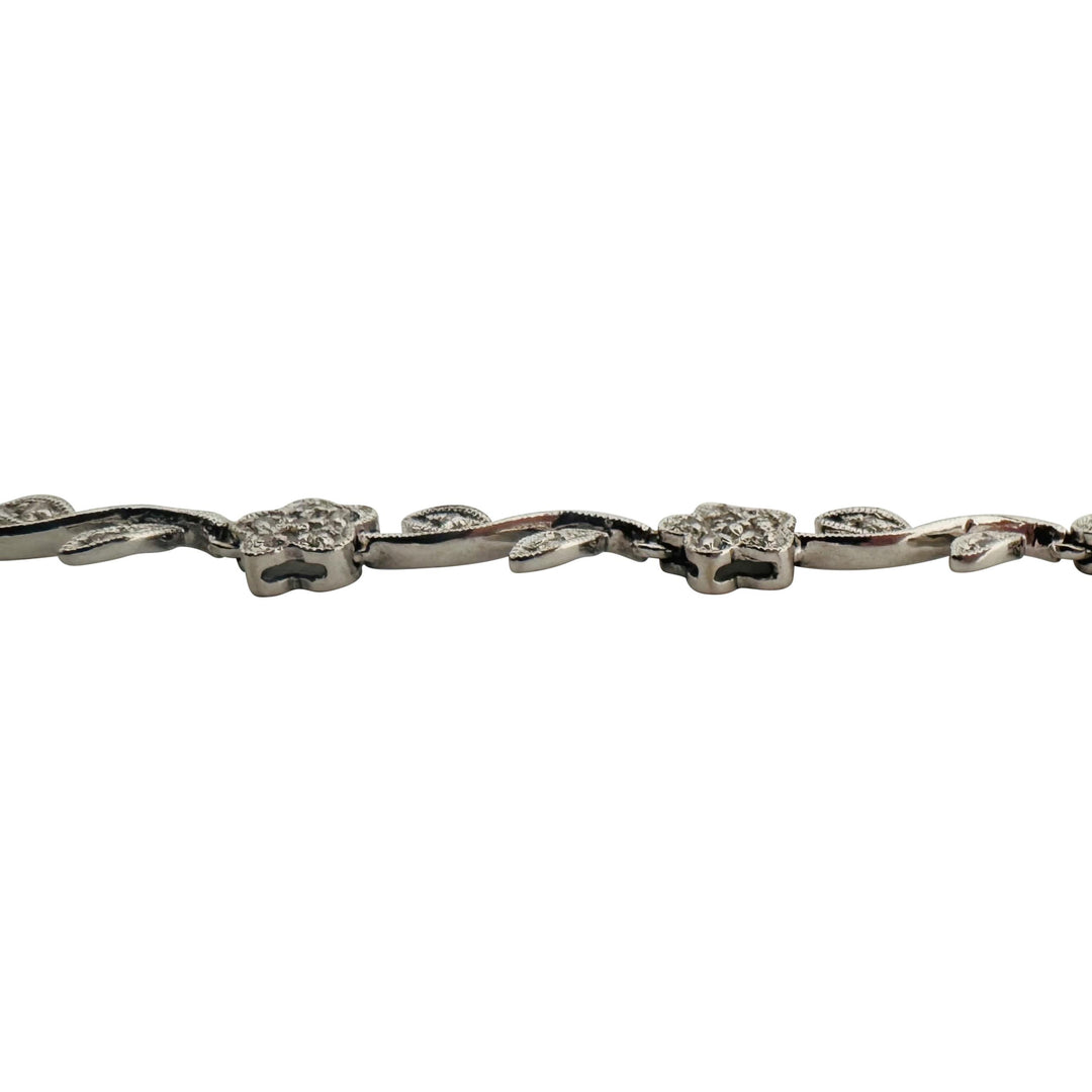 14k White Gold and 2cttw Diamond Vintage Floral Link Necklace 16"