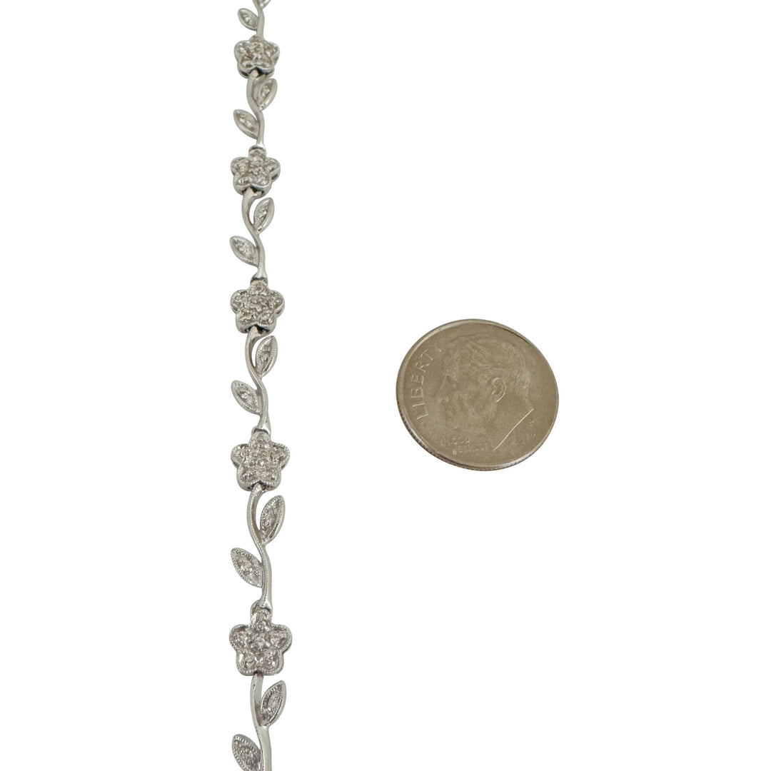 14k White Gold and 2cttw Diamond Vintage Floral Link Necklace 16"