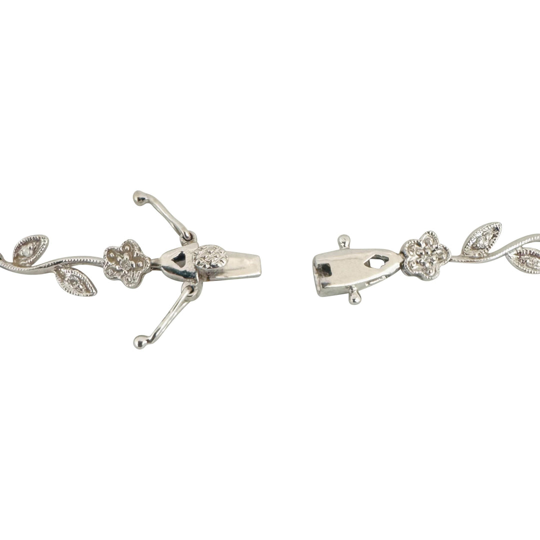 14k White Gold and 2cttw Diamond Vintage Floral Link Necklace 16"