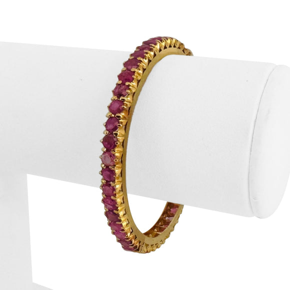 21k Yellow Gold and 9.2cttw Ruby Solid Round 23g Bangle Bracelet 6.5