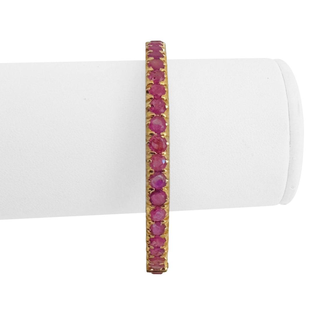 21k Yellow Gold and 9.2cttw Ruby Solid Round 23g Bangle Bracelet 6.5"