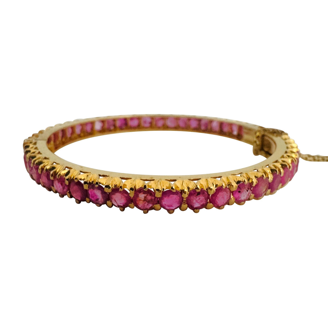 21k Yellow Gold and 9.2cttw Ruby Solid Round 23g Bangle Bracelet 6.5"
