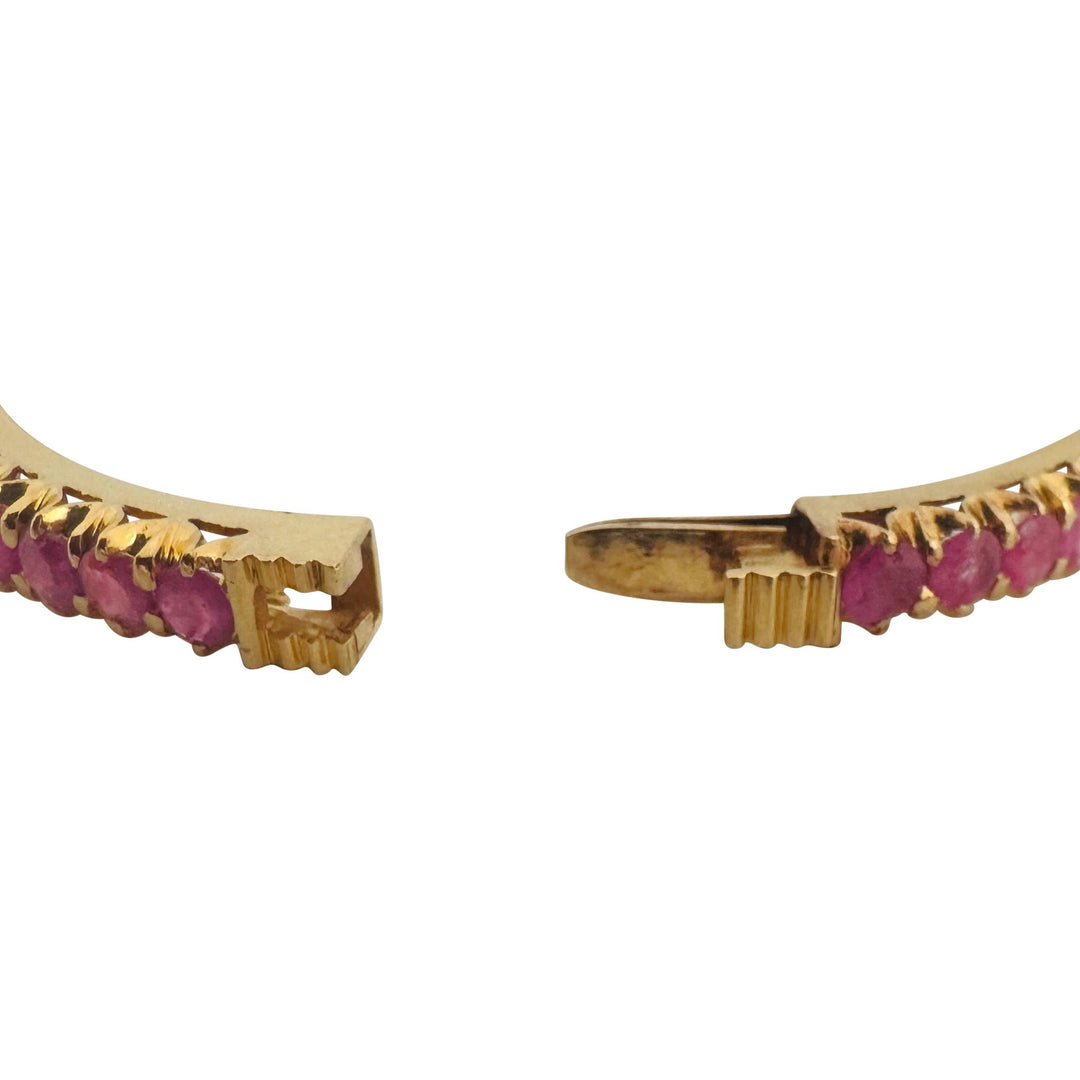 21k Yellow Gold and 9.2cttw Ruby Solid Round 23g Bangle Bracelet 6.5"