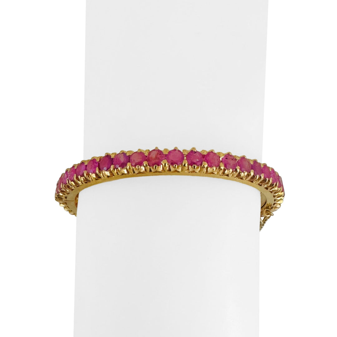 21k Yellow Gold and 9.2cttw Ruby Solid Round 23g Bangle Bracelet 6.5"