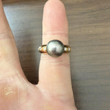 18k Yellow Gold Tahitian Pearl and Diamond Vintage Ring Size 6