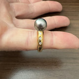 18k Yellow Gold Tahitian Pearl and Diamond Vintage Ring Size 6