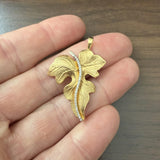 14k Yellow Gold 0.20cttw Diamond Vintage Leaf Pendant 1.65"