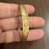 14k Yellow Gold 11.7g Vintage Graduated Concave Floral Bangle Bracelet 7.25"