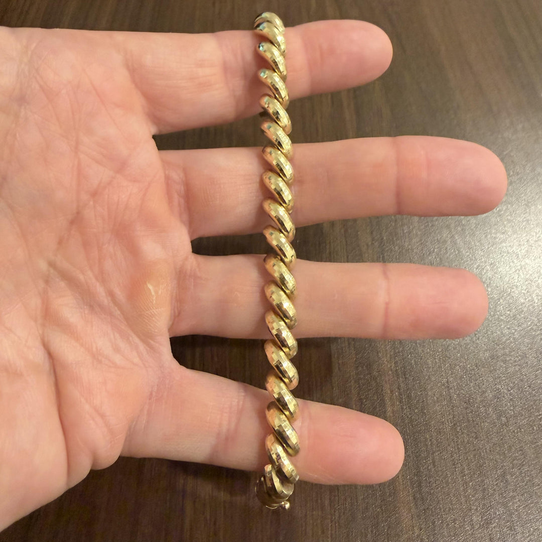 14k Yellow Gold 11.9g Faceted Ladies 8mm San Marco Link Bracelet 6.75"