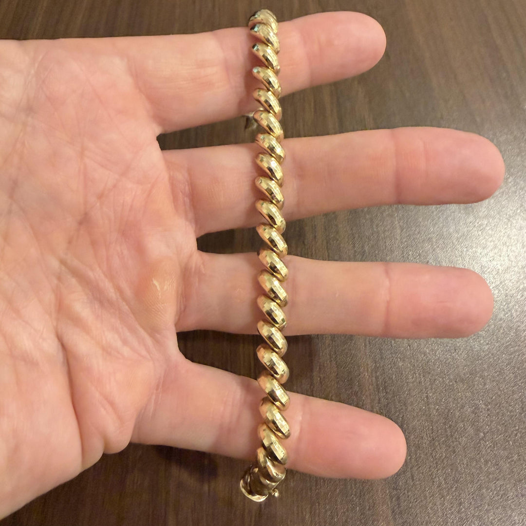 10k Yellow Gold 11.8g Faceted Ladies 7.5mm San Marco Link Bracelet 7"