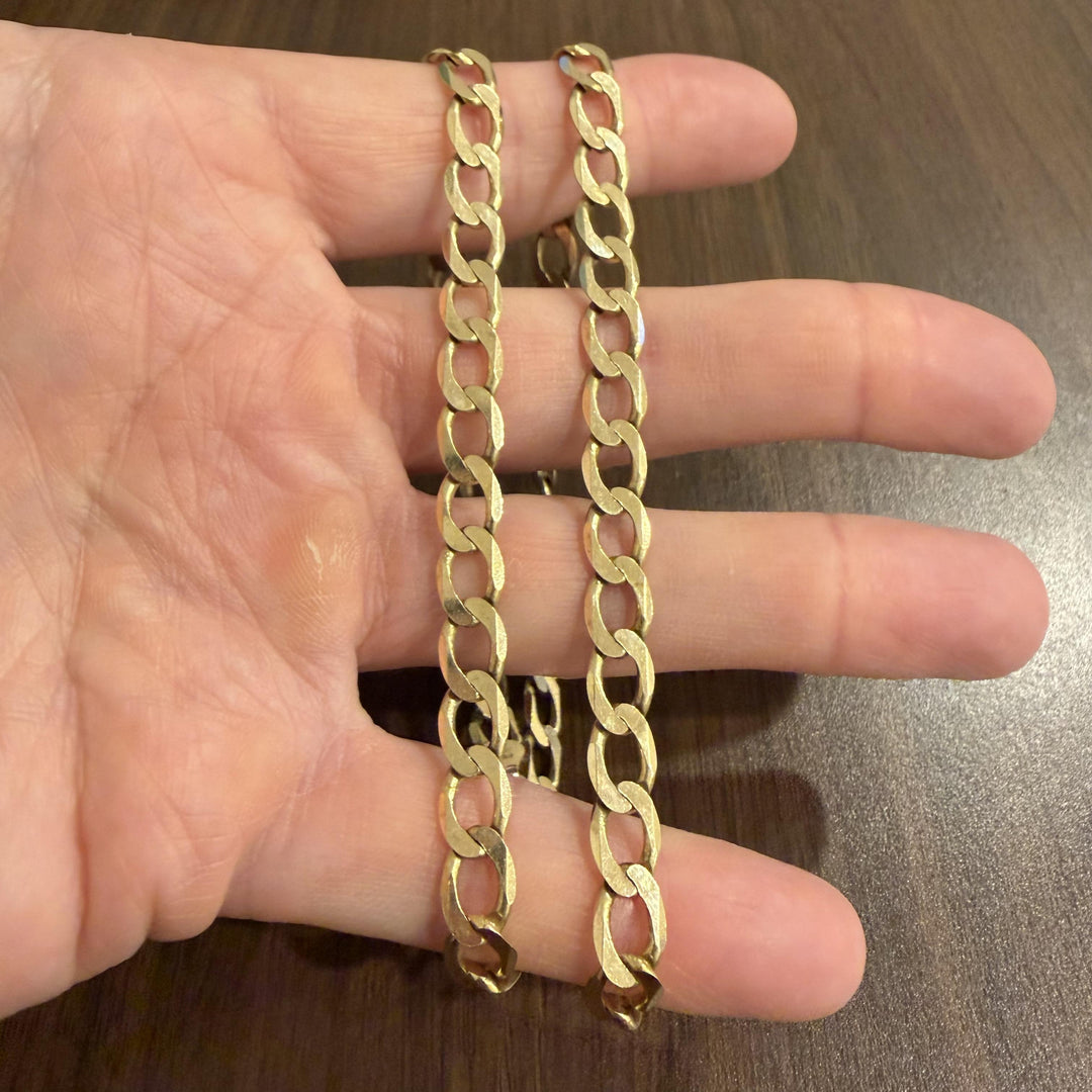 10k Yellow Gold 28g Solid Squared 7.5mm Curb Link Chain Necklace Italy 21"