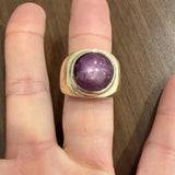 14k Yellow Gold Purple Star Sapphire Vintage Heavy Ring Size 7.25