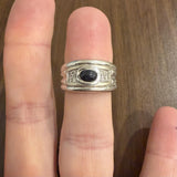 18k White Gold Cabochon Sapphire and Diamond Vintage Band Ring Size 6.75