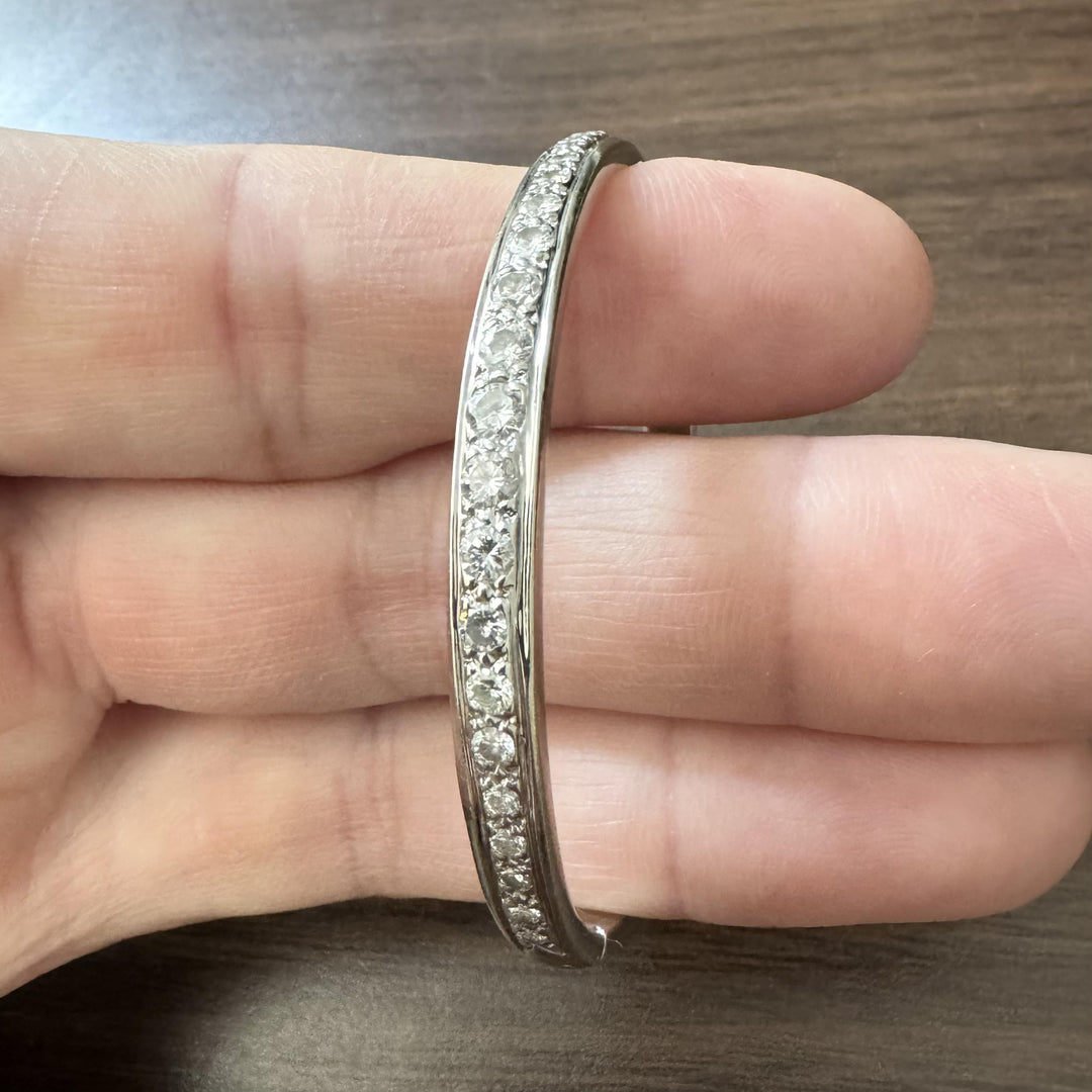 14k White Gold and 1cttw Diamond 25g Heavy Bangle Bracelet 6.5"